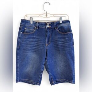 Tahari Bermuda Denim Shorts Blue Size 10 Stretch Pockets Women's Casual